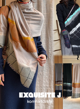 自留推荐 Exquisite J 意大利品牌 Z514拼色拼接羊毛莫代尔围巾