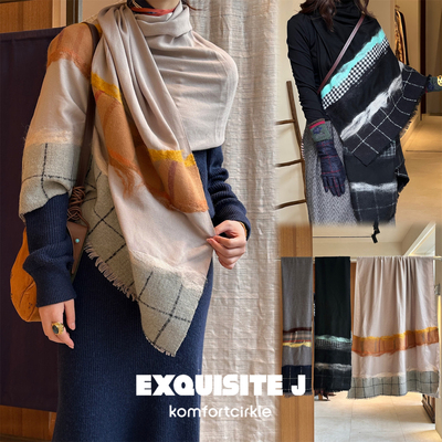 自留推荐 Exquisite J 意大利品牌 Z514拼色拼接羊毛莫代尔围巾
