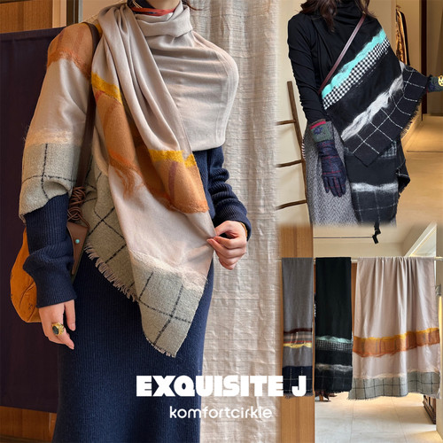 自留推荐 Exquisite J 意大利品牌 Z514拼色拼接羊毛莫代尔围巾
