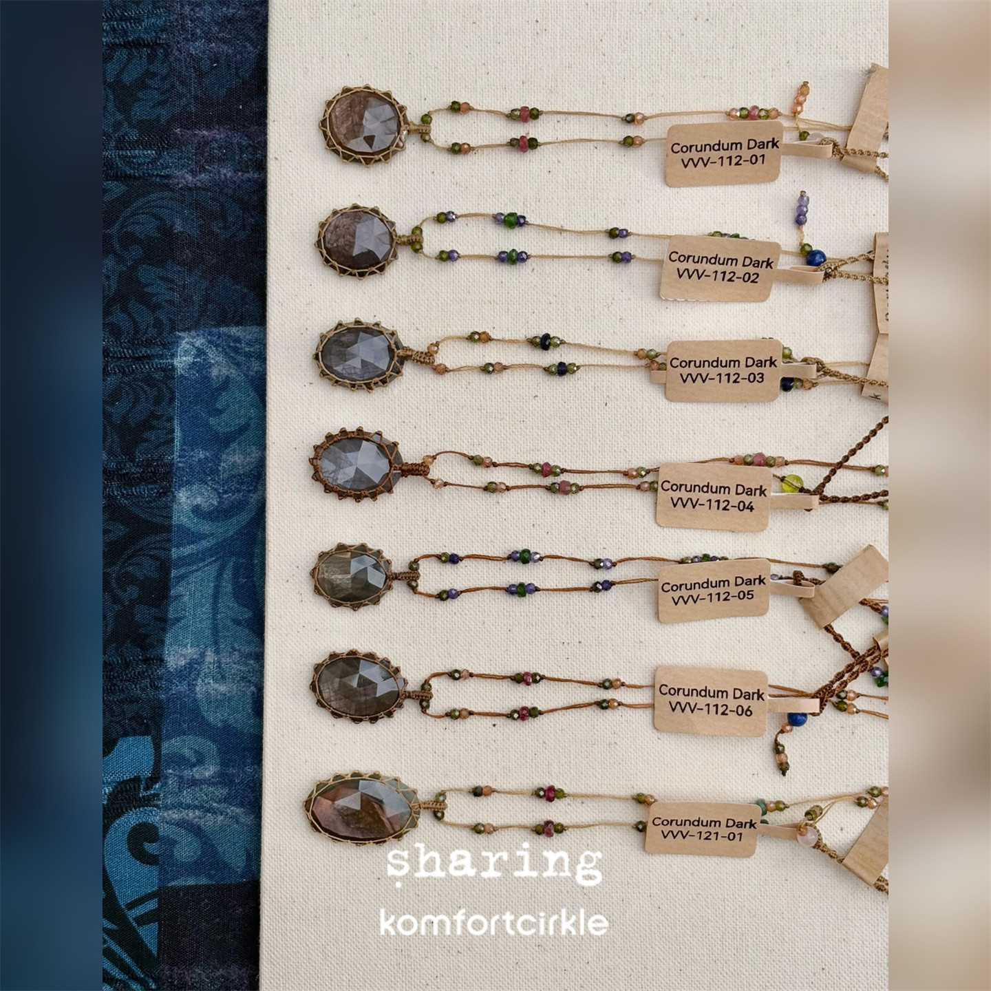 SHARING Corundum Dark项链 天然半宝石吊坠串珠编绳法国高级手工