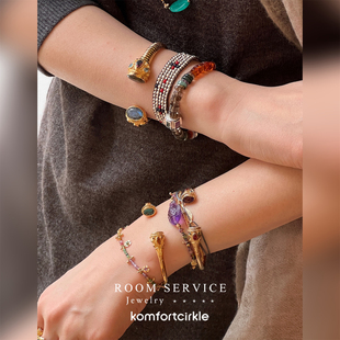 自留推荐 ROOM SERVICE 法式复古小众多彩天然石串珠手链开口手镯