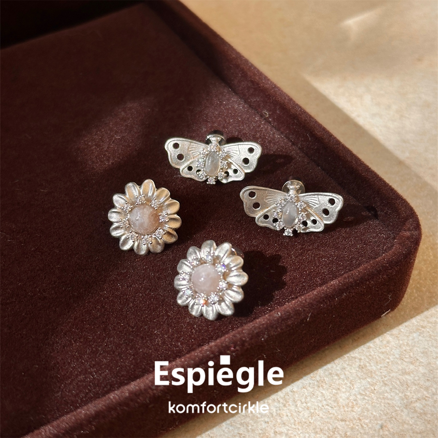 ESPIEGLE 樱花玛瑙小蝴蝶小雏菊耳钉 原创小众设计师礼物耳饰