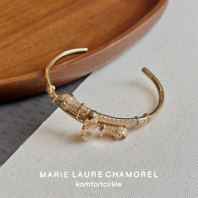 特价 MARIE LAURE CHAMOREL 自留推荐金色开口手镯精致重工叠搭