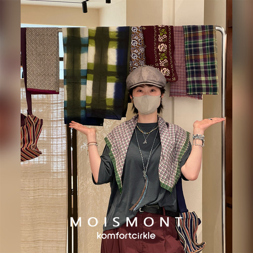 特价 MOISMONT 手工格纹花卉棉质方巾披肩系脖头巾柔软轻盈配饰