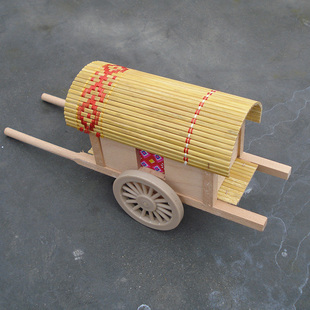 家庭装饰木制微型仿古代马车模型家具摆件农家乐装饰复古小船磨石