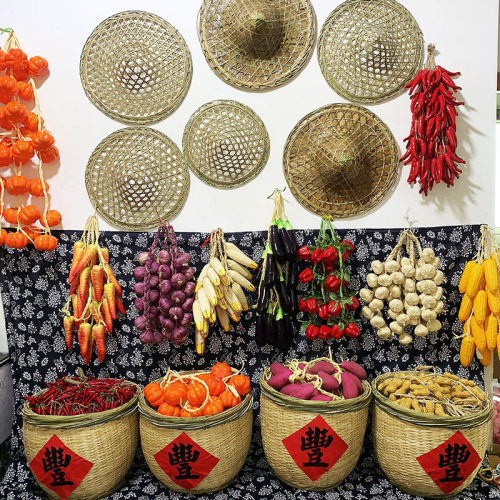 秋季商场氛围布置丰收节蓑衣斗笠