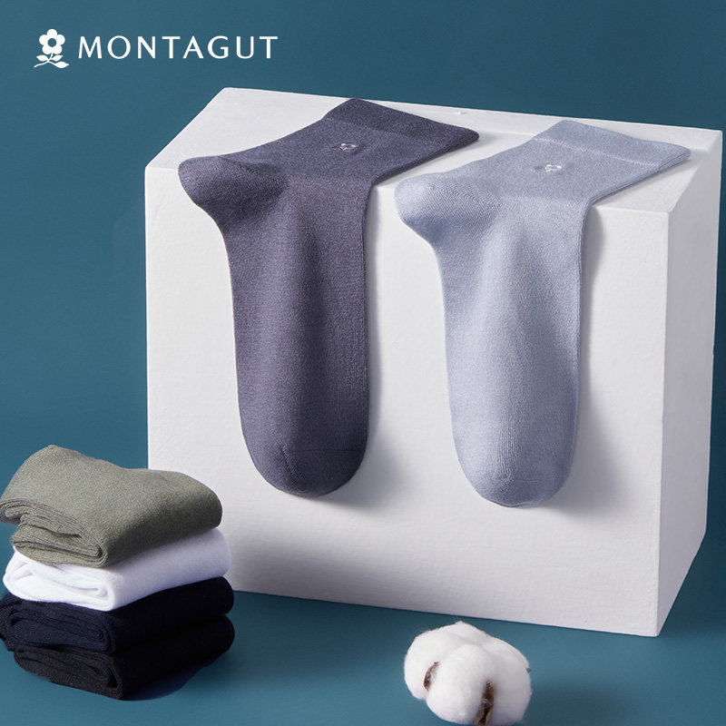 梦特娇80S轻奢级法国长绒丝光棉抗菌吸汗夏季中筒商务男袜子