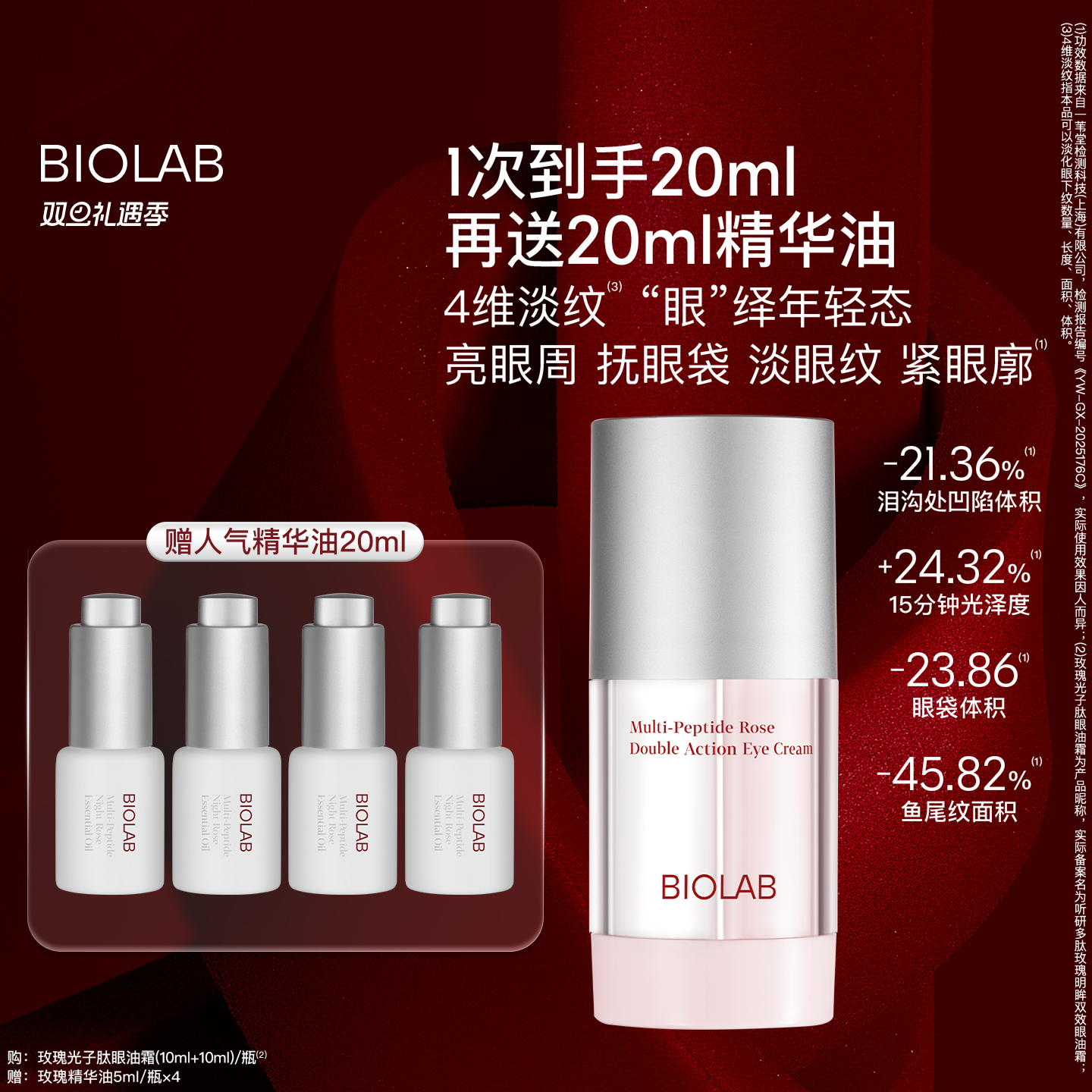 【天猫双旦】BIOLAB听研多肽玫瑰明眸双效眼油霜紧致抗皱舒缓保湿