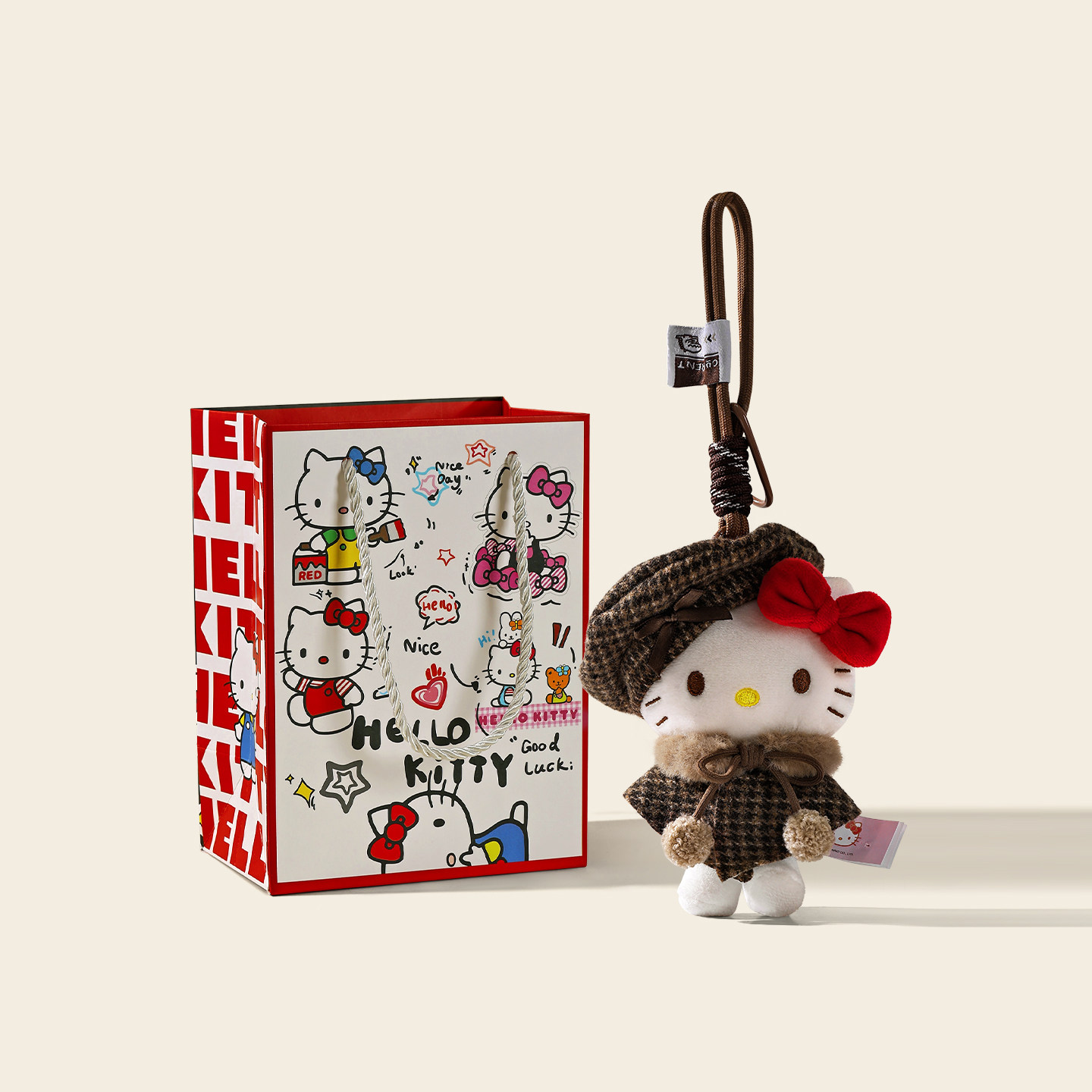 正版hellokitty包包挂件毛绒公仔玩偶书包挂饰哈喽KT猫女闺蜜礼物