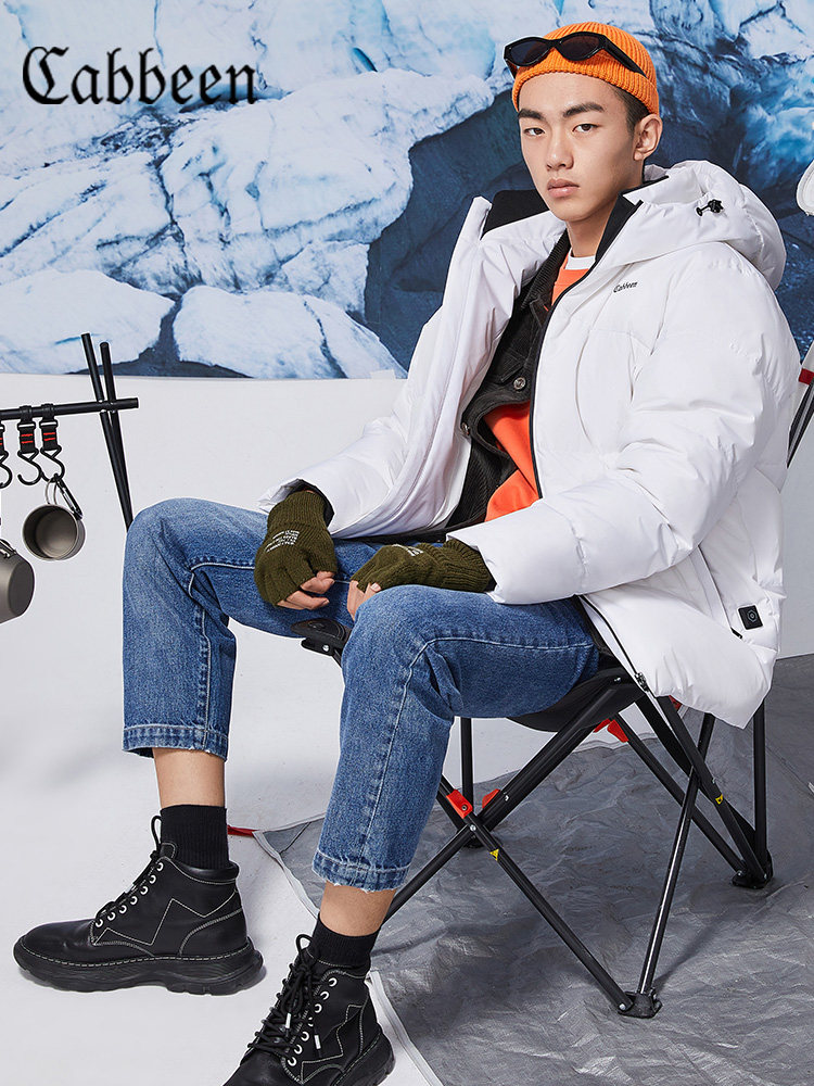 Cabbeen men's clothing 2021 winter new heating black technology jacket men's warm black and white bread fluffy down jacket