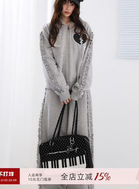 ECHOSTA灰色心碎套装花边连帽刺绣波点亚萌韩系休闲原创设计感