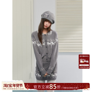 ECHOSTA小猫爱心费尔岛提花复古针织开衫外套上衣包臀短裙套装