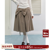 ECHOSTA格纹大绑带蝴蝶结宽松显瘦半身裙A字中长裙韩系黑棕格纹