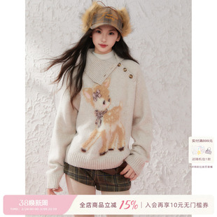 ECHOSTA小鹿提花毛衣设计软糯毛衫可爱羊毛马海毛休闲毛线衣