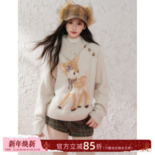 ECHOSTA 可爱羊毛马海毛休闲毛线衣 圣诞小鹿提花毛衣设计软糯毛衫