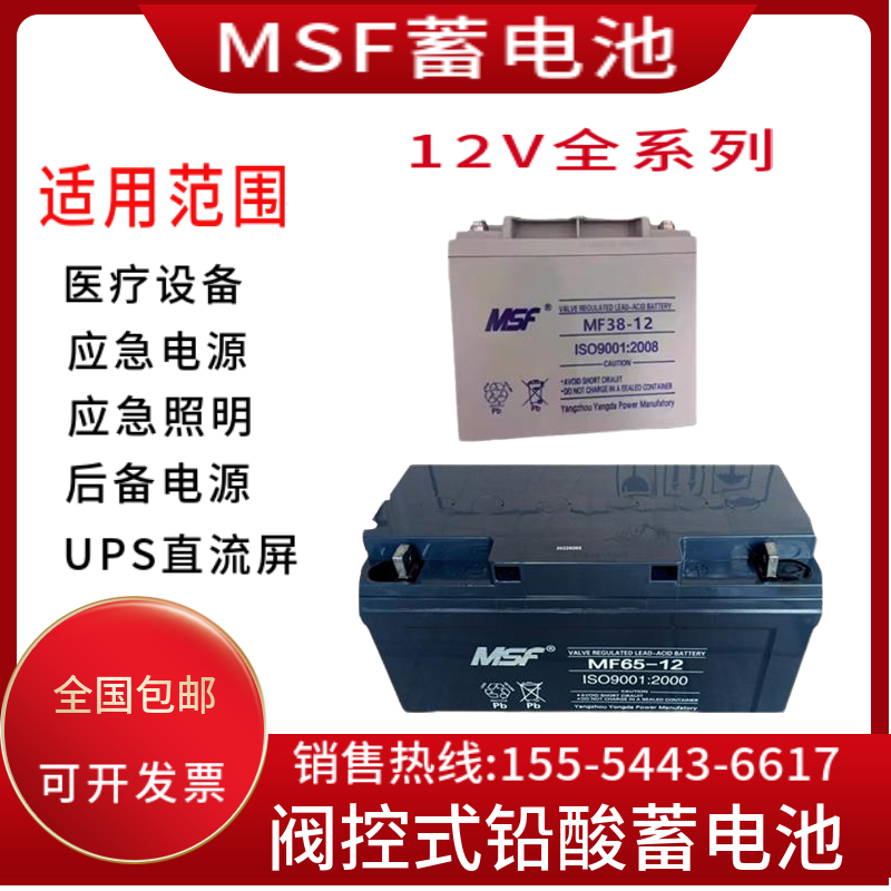 MSF蓄电池MF65-12/12V17A24A38A65A100AH通讯机房/EPS直流屏/