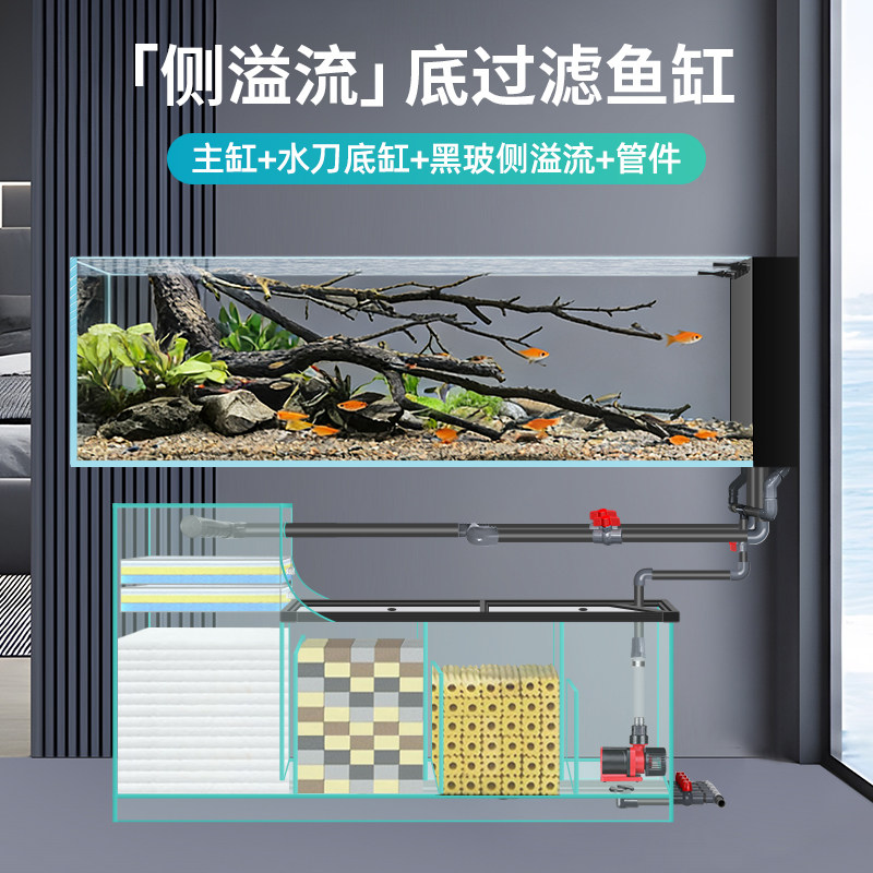 金晶超白玻璃侧溢流溪流缸草缸慈鲷缸南美原生造景鱼缸底滤水族箱