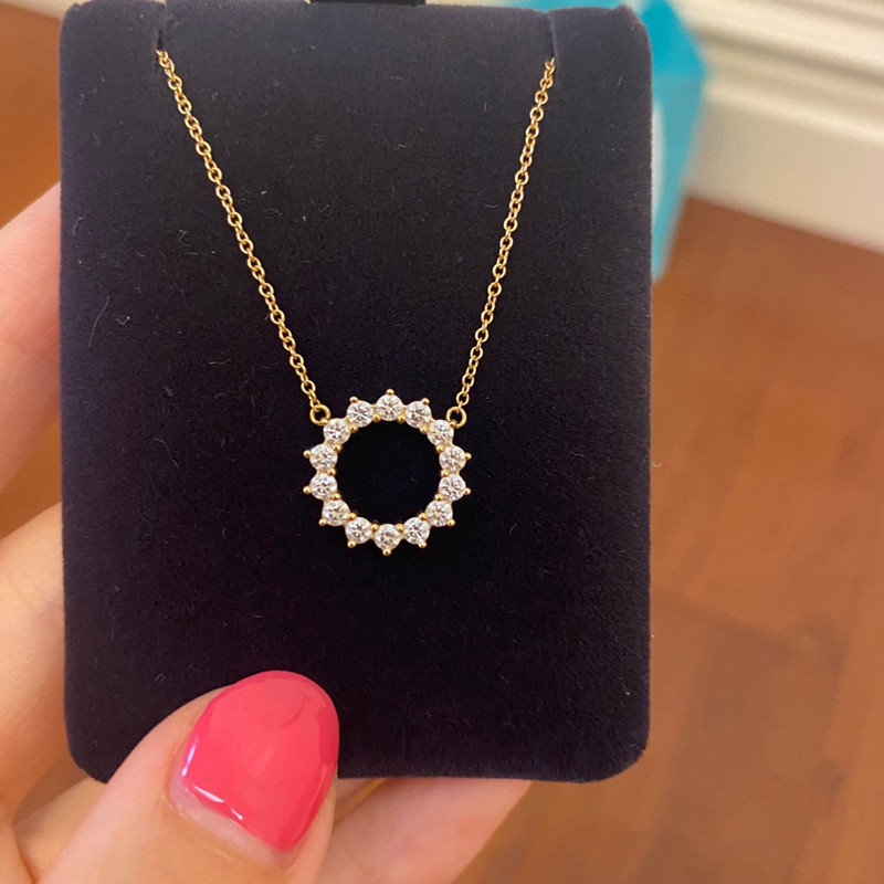 小太阳钻石项链女18k玫瑰金纯银圆形满钻hw太阳花小雏菊锁骨链ins