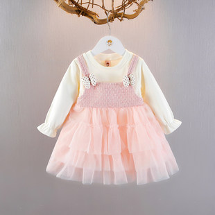女宝宝纱裙长袖公主裙春装0-3岁女童春秋洋气蛋糕裙1周岁连衣裙潮