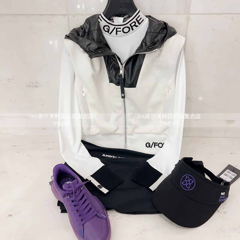 G FORE高尔夫球服运动装golf连帽拼接马甲长袖打底衫女士休闲裤