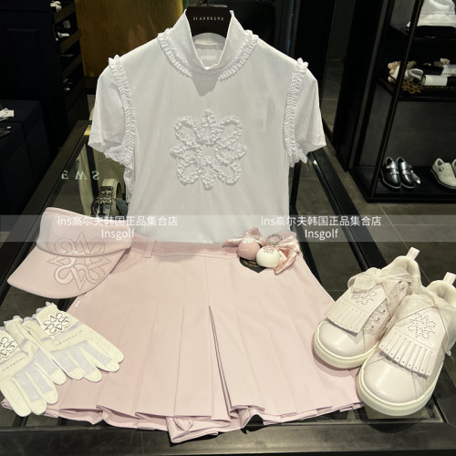 St Andrews高尔夫服装女士半高领花边冷感短袖T恤百褶半身短裙