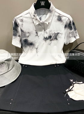 Anew女士高尔夫服装25春季新款翻领短袖撞色运动T恤百搭包臀短裙