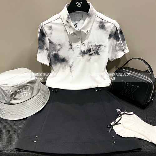 Anew女士高尔夫服装25春季新款翻领短袖撞色运动T恤百搭包臀短裙