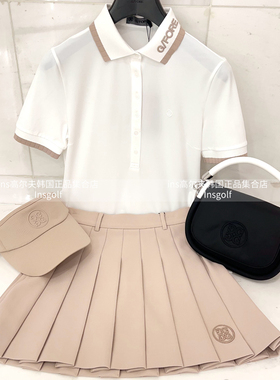 G FORE高尔夫服装24春夏款休闲运动翻领短袖上衣百褶透气半身短裙