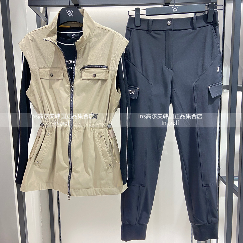 Anew高尔夫服装女士25春季拉链立领收腰中长马甲长袖针织衫休闲裤