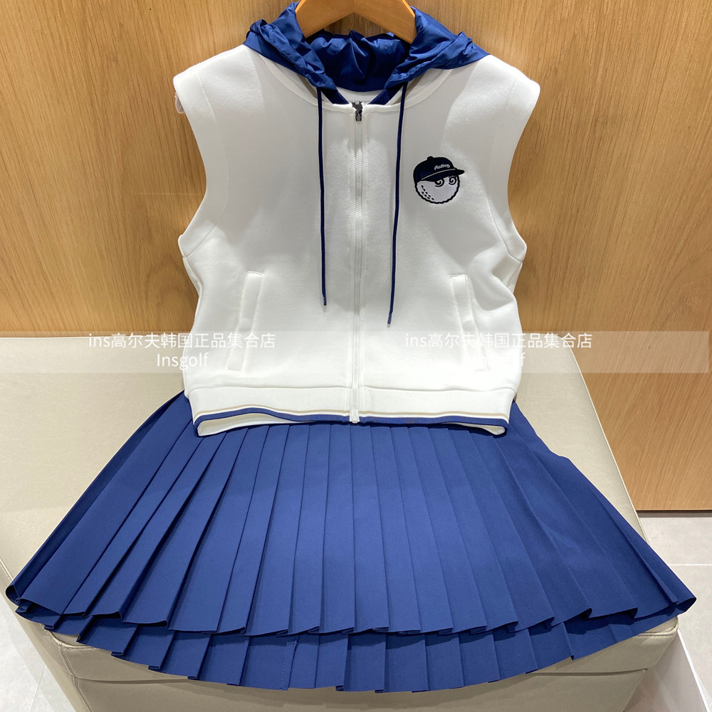 Malbon高尔夫服装女士24新款无袖马甲防风外套褶皱运动半身短裙