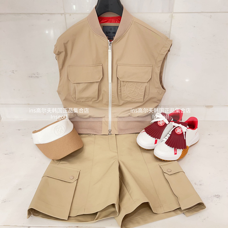 G FORE高尔夫球服套装24春款golf立领口袋运动马甲上衣阔腿短裤女