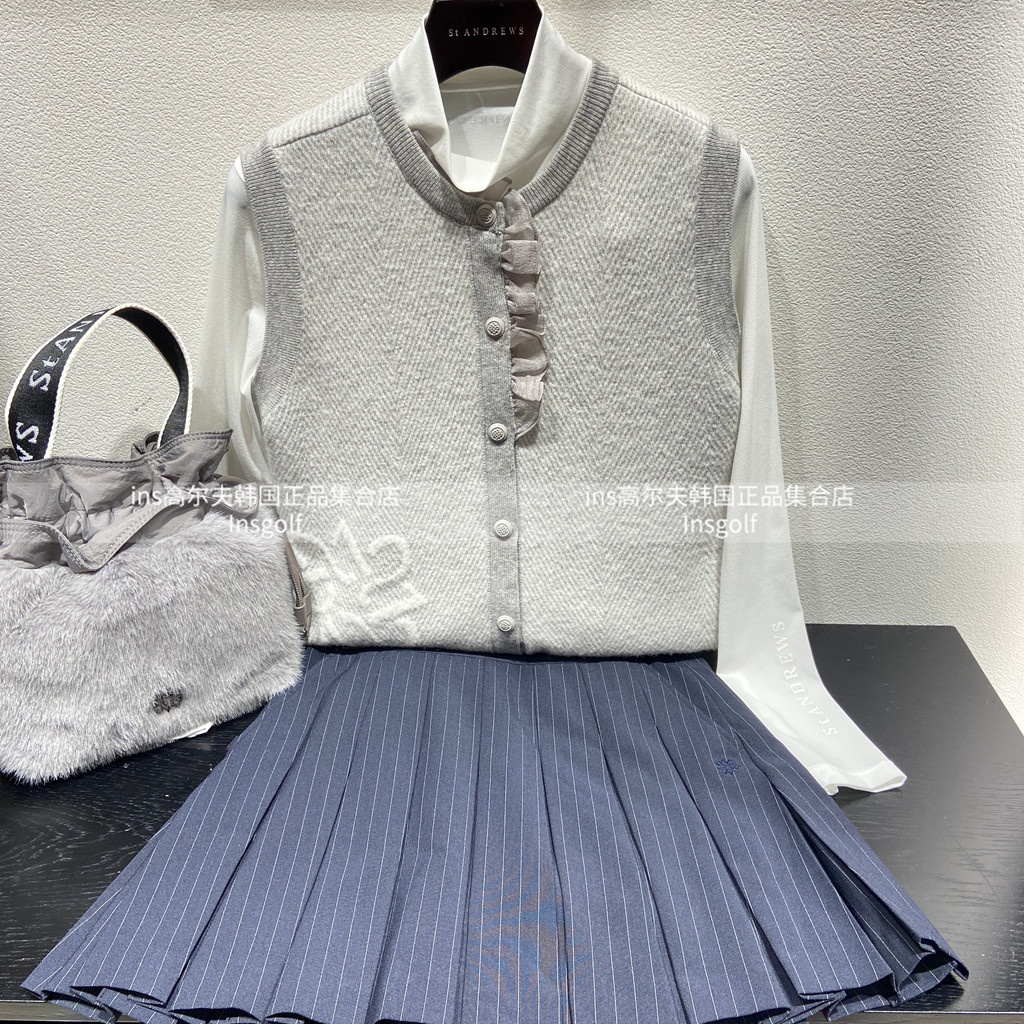 St andrews高尔夫球服套装秋冬款女士无袖马甲百搭长袖上衣百褶裙