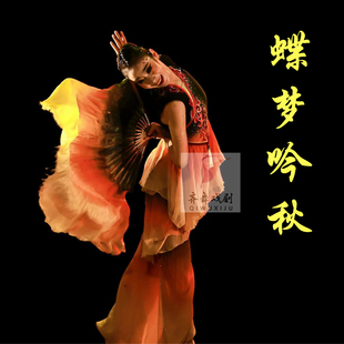 蝶梦吟秋真丝舞蹈扇表演道具扇跳舞加长扇古典舞秧歌扇定做扇子
