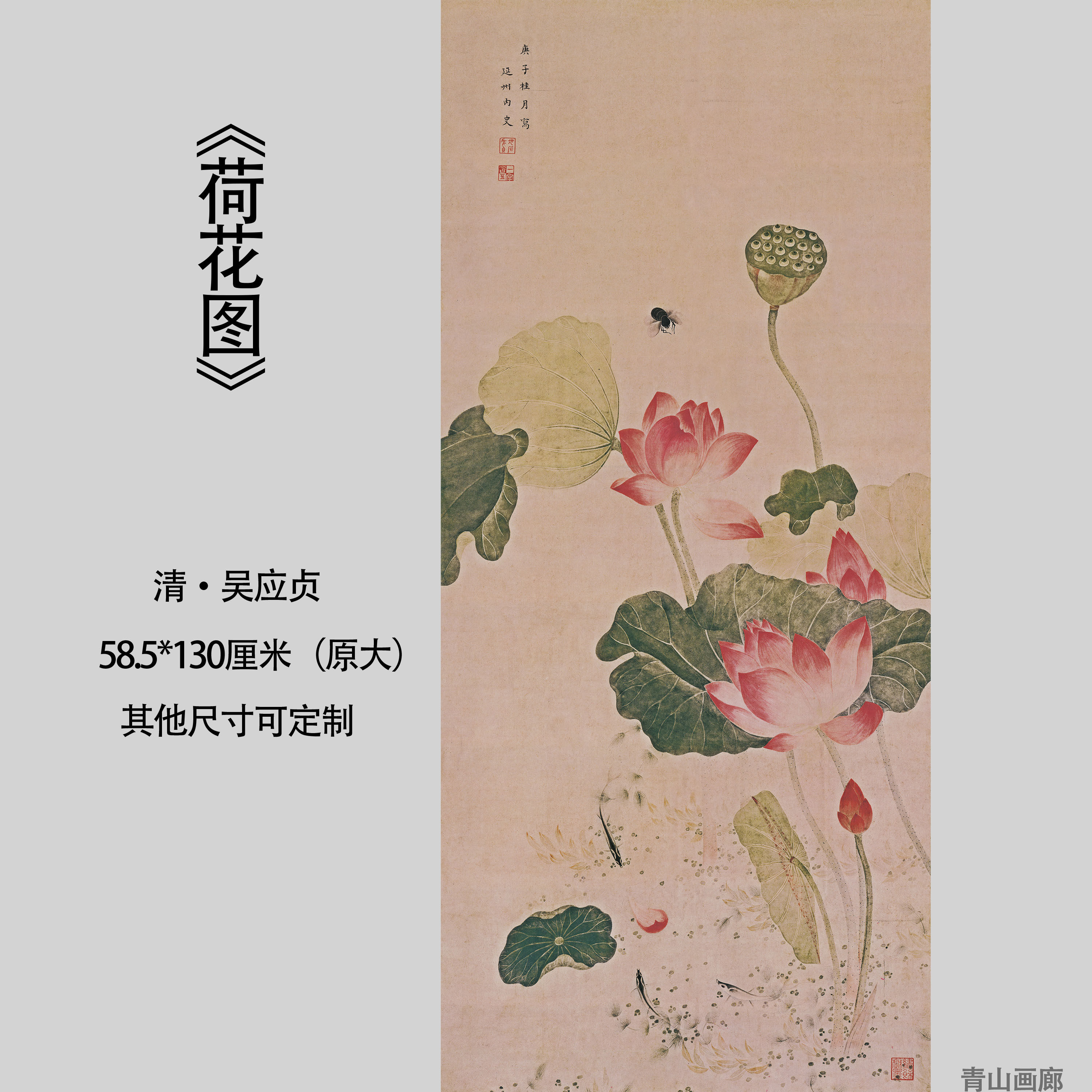 清吴应贞荷花图国画植物花卉立轴装饰画挂画高清微喷复制临摹范本