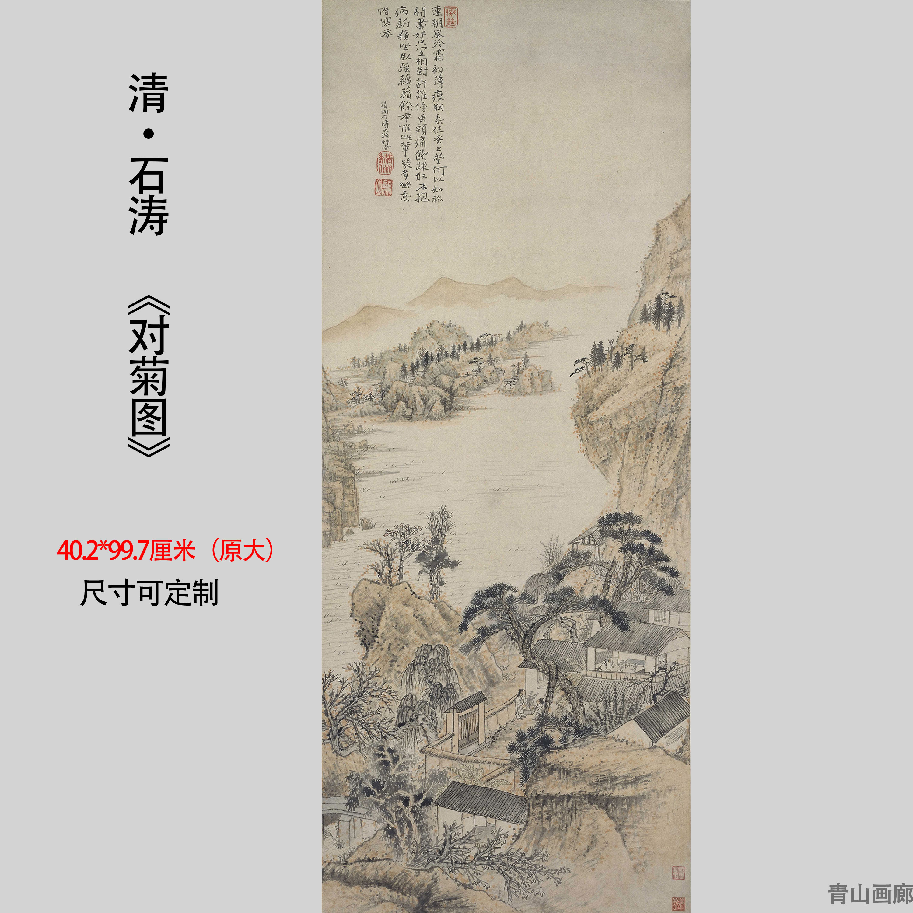 清石涛对菊图仿古名家山水画国画装饰画挂画高清微喷复制临摹范本
