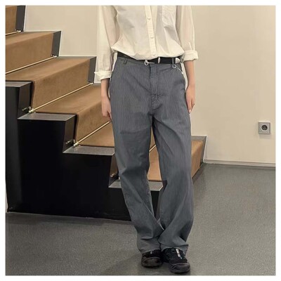 若若韩代正品直邮urbanic30union日本棉面料条纹休闲运动直筒裤女