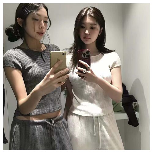 若若韩代正品直邮restandrecreation新款button亨利领短袖T恤女