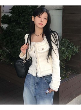 若若韩代正品直邮modimood甜美少女2025冬小香风外套上衣短款女