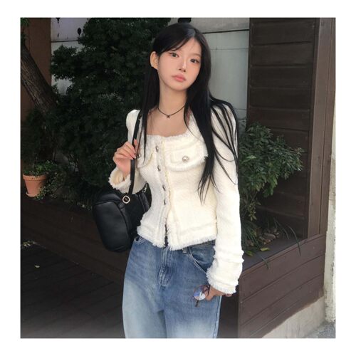 若若韩代正品直邮modimood甜美少女2025冬小香风外套上衣短款女