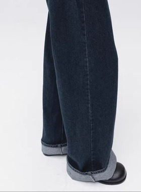 若若韩国正品代购直邮moia25秋冬复古深色直筒牛仔裤女直筒阔腿宽