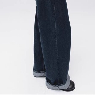 若若韩国正品代购直邮moia25秋冬复古深色直筒牛仔裤女直筒阔腿宽