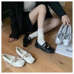 若若韩代正品直邮rockfish26新方头花边芭蕾舞鞋女鞋玛丽珍单鞋