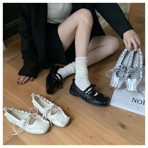 若若韩代正品直邮rockfish26新方头花边芭蕾舞鞋女鞋玛丽珍单鞋