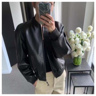 若若韩代正品直邮nothing written26新roche羊皮飞行员夹克外套女