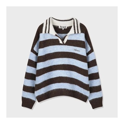 若若韩代正品直邮avandress条纹针织衫女冬polo领毛衣内搭打底T恤