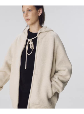 若若韩代正品直邮nothingwritten秋冬羊毛羊驼连帽针织开衫卫衣女