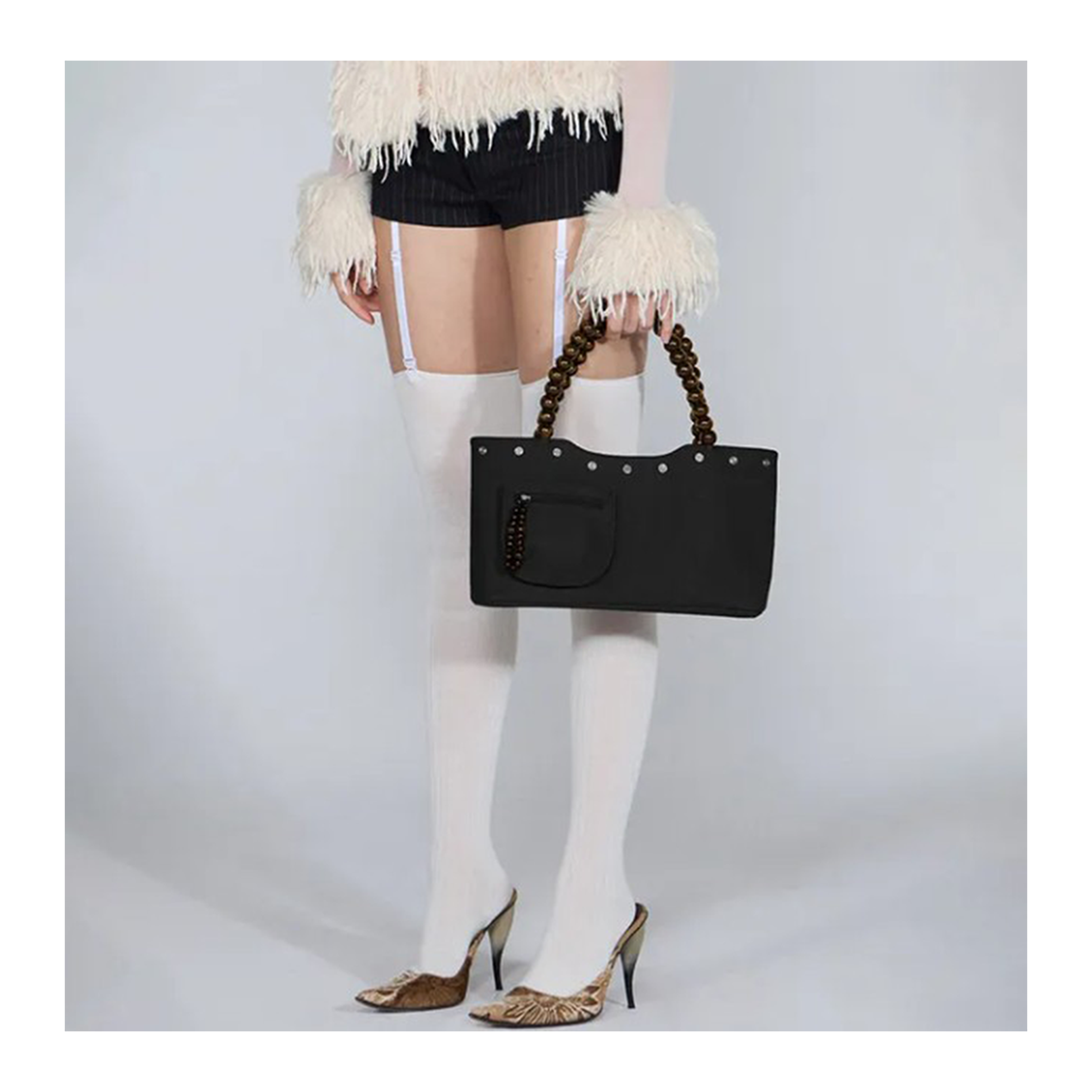 若若韩代正品直邮sculptor优雅气质木质珠串手提包通勤大容量女