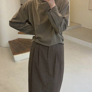 若若韩国正品代购直邮moia25秋冬复古褶皱半身裙长款小众设计