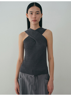 【有购买凭证】若若韩国正品代购moia裹身x叠穿螺纹无袖针织上衣