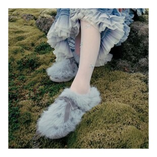 若若韩代正品直邮rockfish新款蝴蝶结毛毛拖鞋女外穿保暖雪地靴